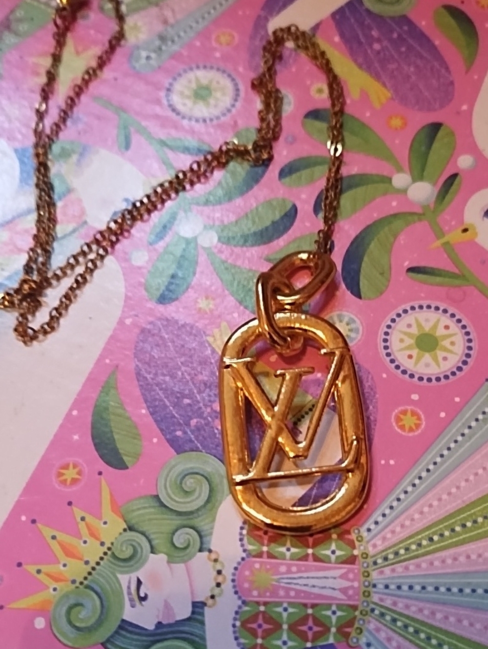 Gold Tone Monogram Statement Piece Pendant Necklace